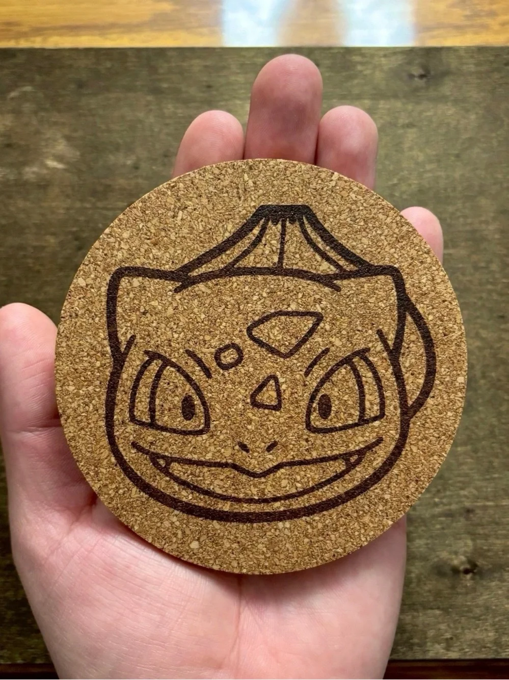 Pokemon Bulbasaur Face Laser Engraved Cork Coaster